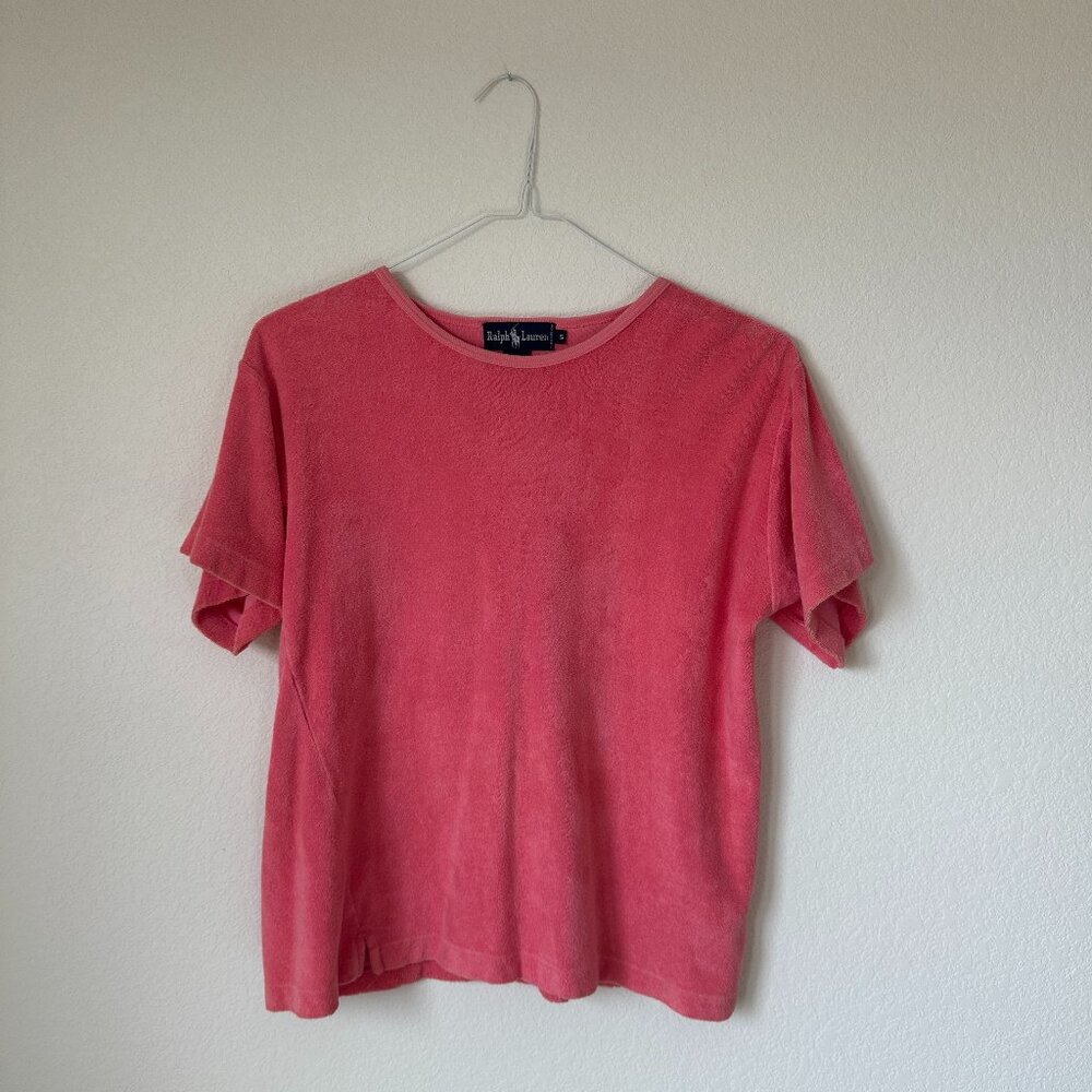 Ralph Lauren Terry Cloth Short Sleeve Crewneck Pink Size Small Cotton
